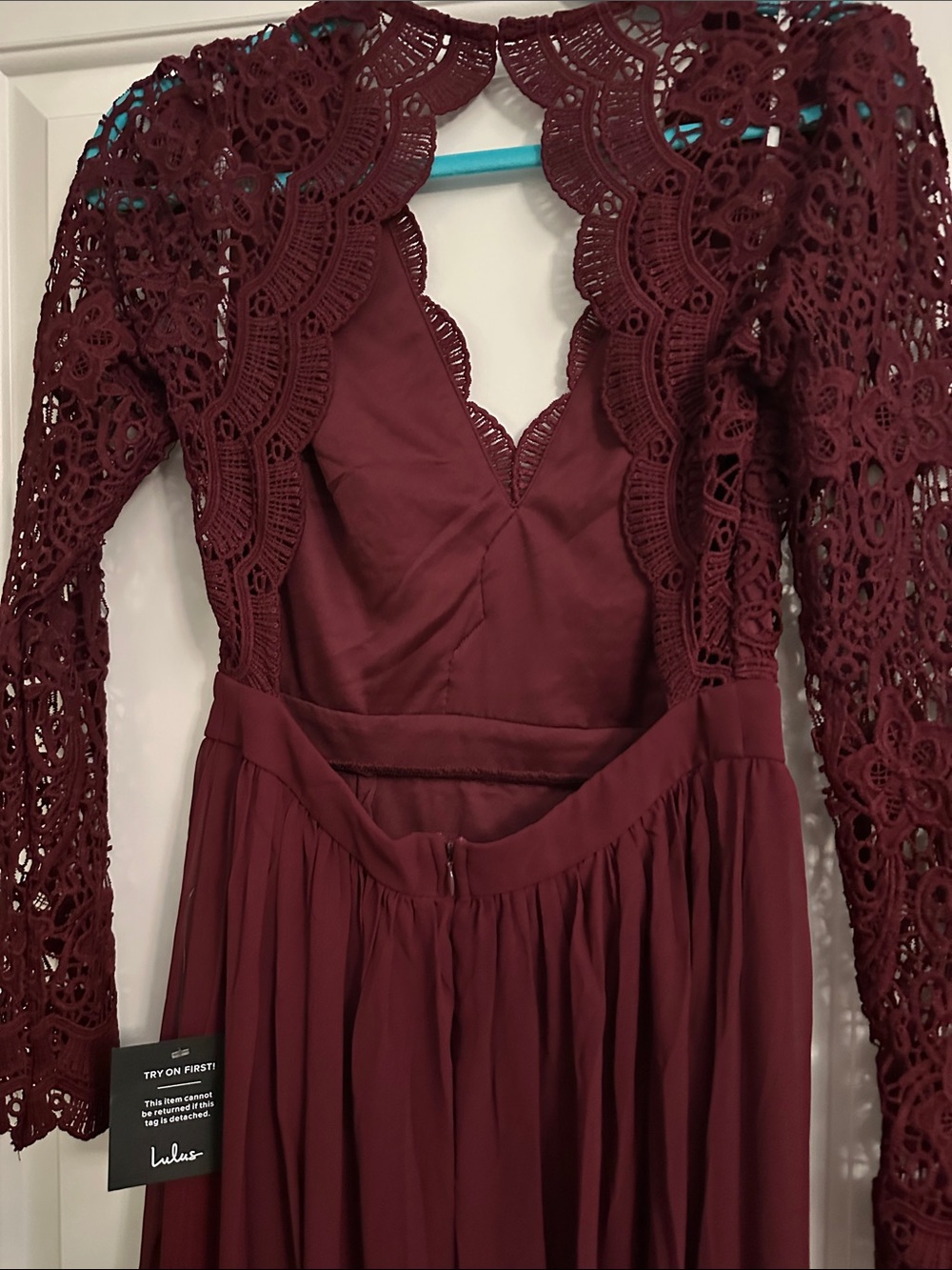 Lulu's Deep Burgundy Lace Maxi Dresa - Picture 6 of 7